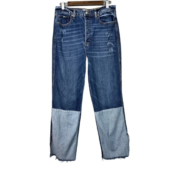CELLO Super High Rise Dad Jean Medium Wash Button Fly Distressed Raw Hem Size 11 - Picture 1 of 11